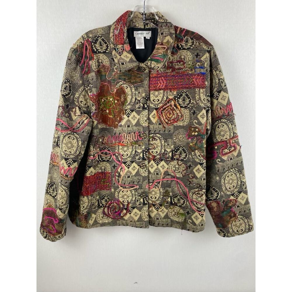 Coldwater Creek Floral Embroidered Beaded Tapestry Jacket Women's Size Medium
